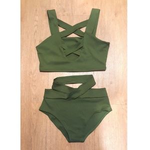 Olive green high-waisted bikini